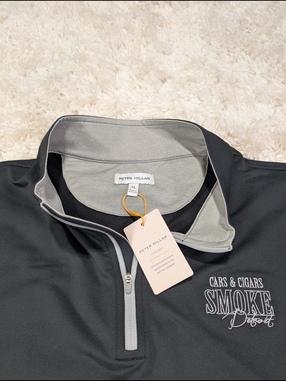 Peter Millar Men's Quarter-Zip Pullover Jacket - Cars And Cigars Smoke Detroit